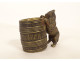 Small bronze match holder/pitonner in the shape of a cat in a barrel, signed 19th century