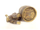 Small bronze match holder/pitonner in the shape of a cat in a barrel, signed 19th century