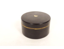 Small round lacquered Japanese box with gold crown inlay, 19th century