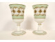 Pair of large opaline stemmed glasses with gilt floral decoration, Napoleon III period, 19th century