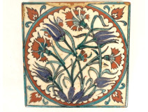 Iznik ceramic tile, Qajar Kadjar Persian Ottoman floral design, signed early 20th century