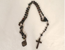19th century agate moss rosary, metal cross, crucifix, chalice