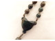 19th century agate moss rosary, metal cross, crucifix, chalice