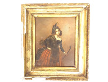 HSP painting portrait of an elegant woman with a riding crop and a fox hunting trophy, 19th century