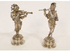 Pair of sculptures by Emile Guillemin depicting Renaissance musicians in silvered bronze, 19th century