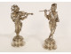 Pair of sculptures by Emile Guillemin depicting Renaissance musicians in silvered bronze, 19th century