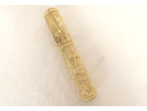 Dieppe carved bone message box with dog, flowers, fruit, and flags (19th century)