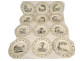 9 talking dessert plates, Creil Montereau earthenware, Fables of Fontaine, 19th century