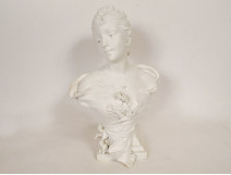 Sculpture bust of a woman, Sylvain Kinsburger, Limoges biscuit porcelain, Art Nouveau, 19th century