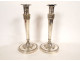 Pair of Empire silvered bronze candlesticks/torches with foliate egg-and-dart frieze, 19th century