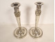 Pair of Empire silvered bronze candlesticks/torches with foliate egg-and-dart frieze, 19th century