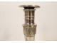 Pair of Empire silvered bronze candlesticks/torches with foliate egg-and-dart frieze, 19th century