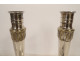 Pair of Empire silvered bronze candlesticks/torches with foliate egg-and-dart frieze, 19th century