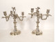 Pair of Louis XV style three-light candelabra in silvered bronze and rocaille style, 19th century