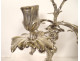 Pair of Louis XV style three-light candelabra in silvered bronze and rocaille style, 19th century