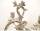 Pair of Louis XV style three-light candelabra in silvered bronze and rocaille style, 19th century