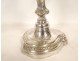 Pair of Louis XV style three-light candelabra in silvered bronze and rocaille style, 19th century