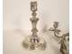 Pair of Louis XV style three-light candelabra in silvered bronze and rocaille style, 19th century