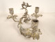 Pair of Louis XV style three-light candelabra in silvered bronze and rocaille style, 19th century