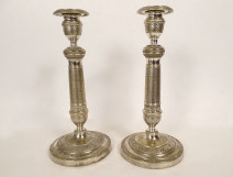 Pair of Empire silvered bronze candlesticks, 19th century