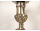 Pair of Louis XV style three-light candelabra in silvered bronze and rocaille style, 19th century