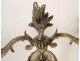 Pair of Louis XV style three-light candelabra in silvered bronze and rocaille style, 19th century