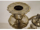 Pair of Louis XV style three-light candelabra in silvered bronze and rocaille style, 19th century