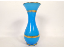 Baccarat Napoleon III 19th century blue opaline baluster vase with gilt decoration