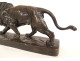 Bronze sculpture of a roaring walking lion by Louis Vidal Navatel, blind, 19th century