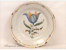 Earthenware plate Nevers 18th Fleur La Rochelle