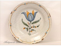 Earthenware plate Nevers 18th Fleur La Rochelle