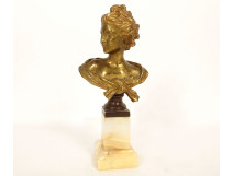 Small gilt bronze bust sculpture of a woman, Art Nouveau, 19th century, by Agathon L&eacute;nard
