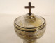 Small traveling ciborium for the sick, silvered bronze ointment pot with cross, 19th century