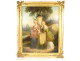 Large oil painting of two women, 18th century, romantic letter, 19th century stuccoed frame