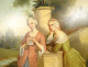 Large oil painting of two women, 18th century, romantic letter, 19th century stuccoed frame