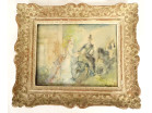 Aquarelle russe Artur Vladimirovich Fonvizin femme élégante calèche XXème