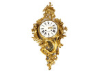 Large Louis XV gilt bronze Rococo wall-mounted cartel clock with pink flowers, Quinette, 19th century