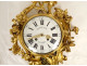 Large Louis XV gilt bronze Rococo wall-mounted cartel clock with pink flowers, Quinette, 19th century