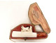 Amber cigarette holder with meerschaum carving, pug dogs, case, 19th century