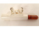 Amber cigarette holder with meerschaum carving, pug dogs, case, 19th century