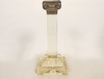 19th century German silver crystal column candlestick with monogram