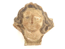 Polychrome wood sculpture of a cherub's head, angel, or altarpiece, 17th century