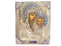 Russian Orthodox icon of the Virgin and Child of Kazan, silver cloisonn&eacute; enamel, 19th century