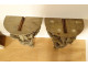 Pair of wall-mounted consoles/pedestals in carved wood and white marble, 18th century