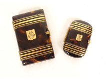 Cigarette case, notebook, ballroom purse, tortoiseshell with gold trim, Napoleon III style, 19th century