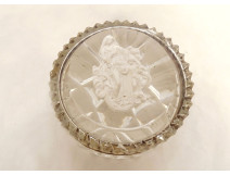 Round cut crystal Baccarat crystal-ceramic box, Virgin and Child, 19th century