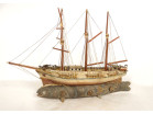 Maquette bateau pêche cachalot sculpté trois-mâts bois souvenir globe XIXè