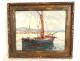 HSP marine painting by André Béronneau, boat, port of Saint-Tropez, Provence, 20th century