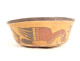Pre-Columbian Nazca bowl from Peru, featuring birds and fish, polychrome terracotta.
