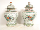 Paire pots couverts potiches porcelaine chinoise famille verte fleurs XIXè